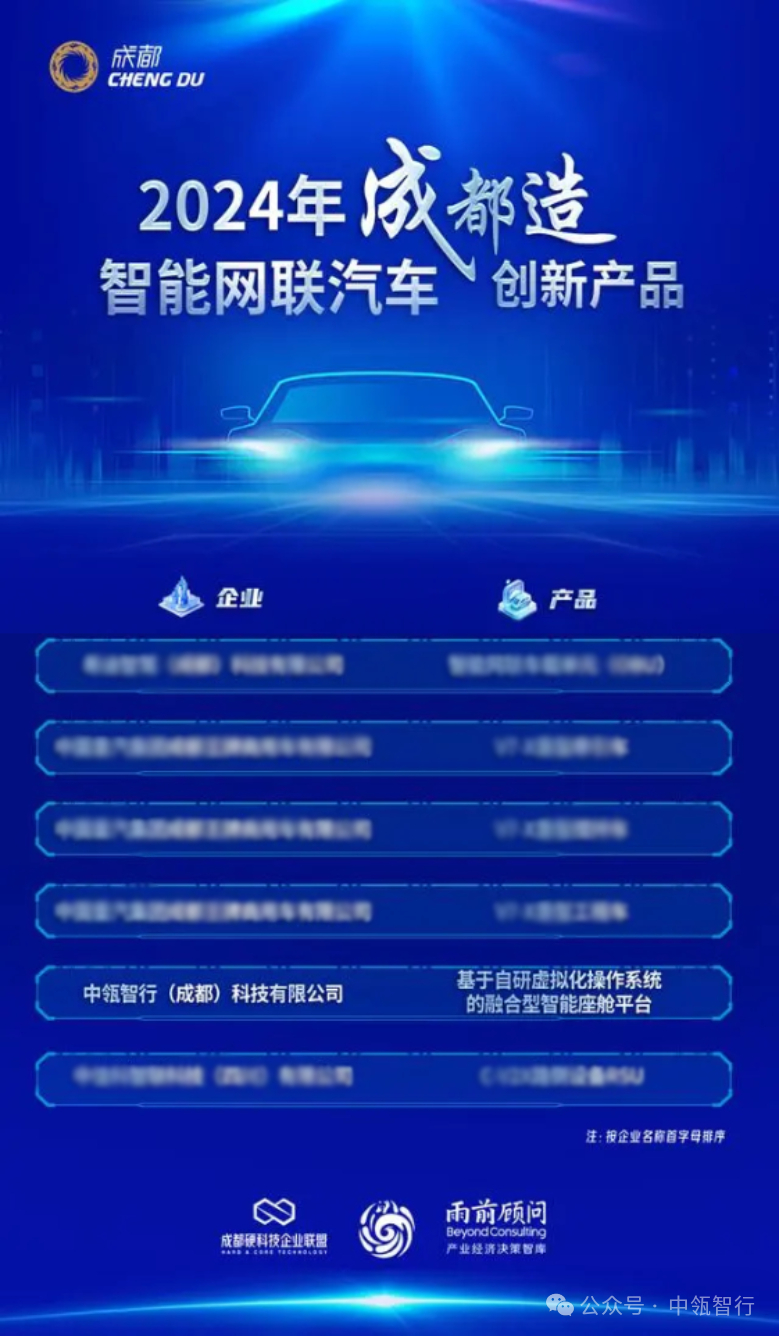 中瓴智行入选“成都造”智能网联汽车创新产品30强榜